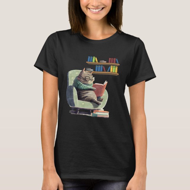 T-shirt Cute Cat Reading Book Bookworms Cat  Reading  2 (Devant)
