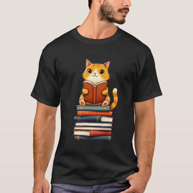 T-shirt Cute Cat Reading Books Lover Pet Lovers Charming B (Devant)