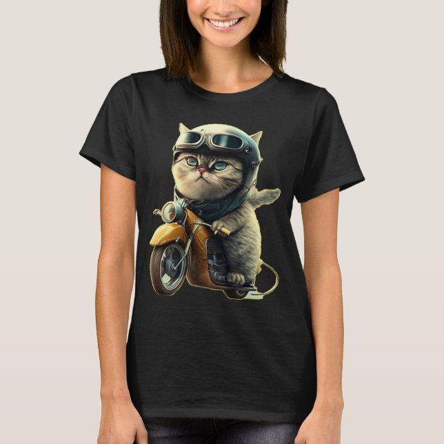T-shirt Cute cat riding a motorcycle wearing an helmet (Devant)