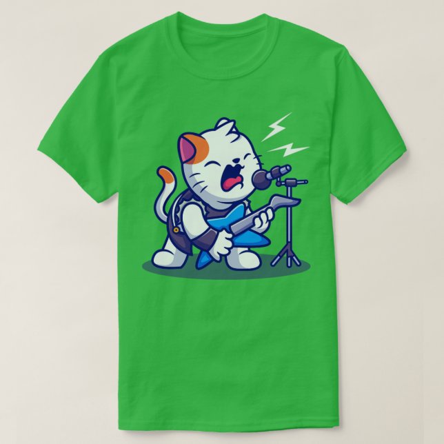 T-shirt Cute Cat Rocker Avec Dessin De Guitare (Design devant)