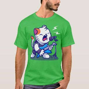 T-shirt Cute Cat Rocker Avec Dessin De Guitare