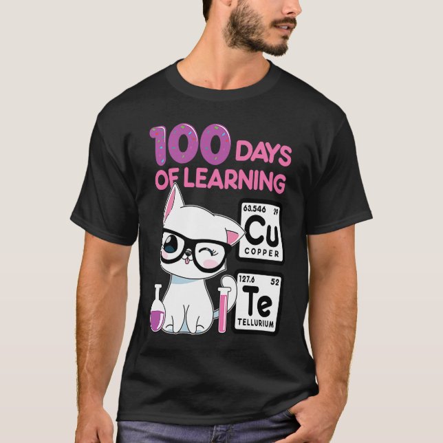 T-shirt Cute cat scientist 100 school days girls (Devant)