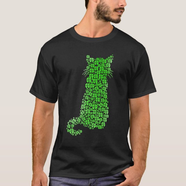 T-shirt Cute Cat St Patricks Day Clover Lucky Cat Mom Sham (Devant)