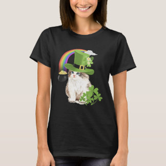 T-shirt Cute Cat St Patricks Day Shamrock Rainbow Patty K