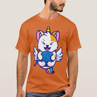 T-shirt Cute Cat Unicorn Jouer à la balle de fil Carton