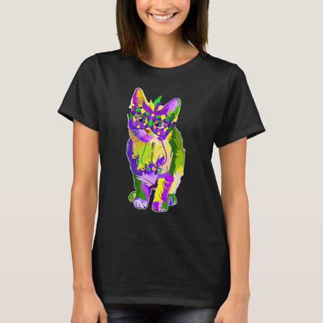 T-shirt Cute Cat Wearing Carnival Mask Mardi Gras Cat (Devant)