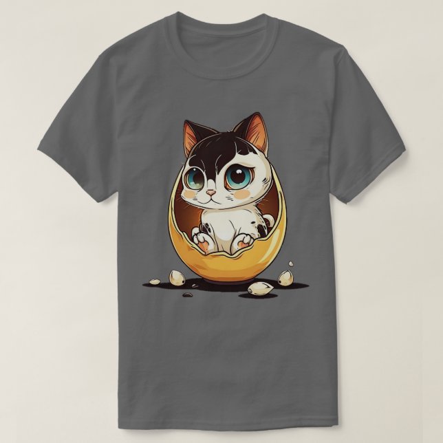 T-shirt Cute Cat with big eyes in the egg (Design devant)