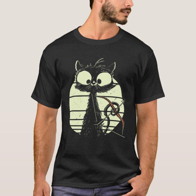 T-shirt Cute Cat With Bow And Arrow Archer Cat (Devant)