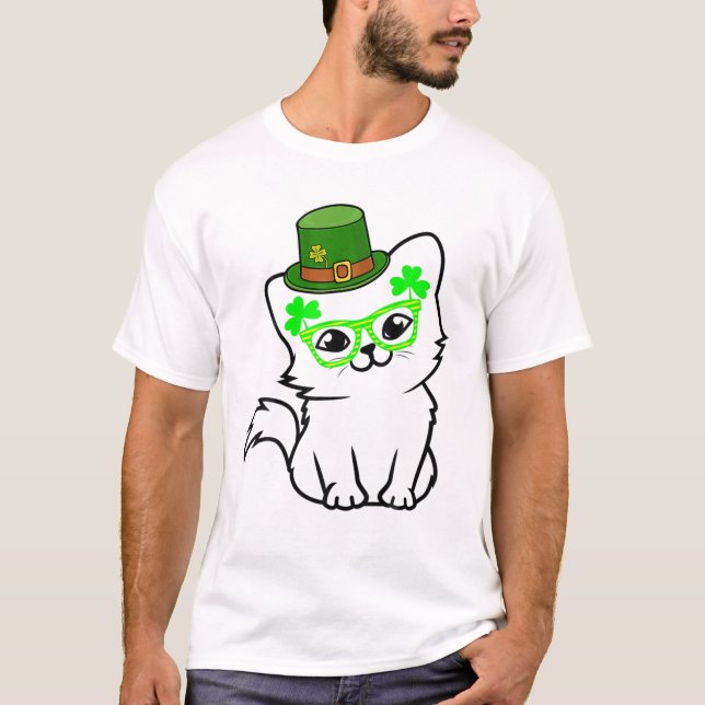 T-shirt Cute Cat With Green Irish Glasses For St Patrick D (Devant)