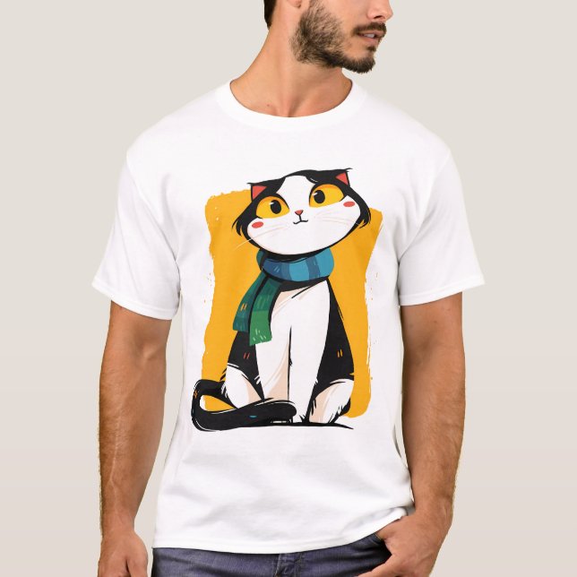 T-shirt Cute Cat with Scarf (Devant)