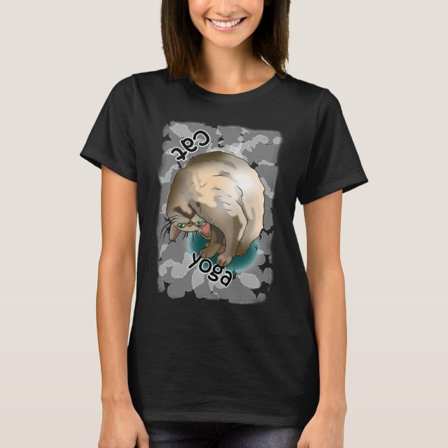 T-shirt Cute Cat Yoga Cou Étirement (Devant)
