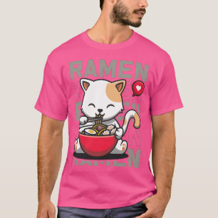 T-shirt Cute Cate Manger Ramen nouilles Kawaii Kittie Mati