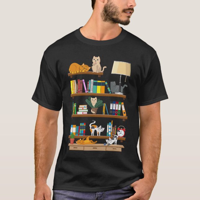 T-shirt Cute Cats  Cats In Bookcase Book Books  Books (Devant)