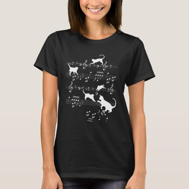 T-shirt Cute Cats Jouer Avec Partition Notes Kittie (Devant)