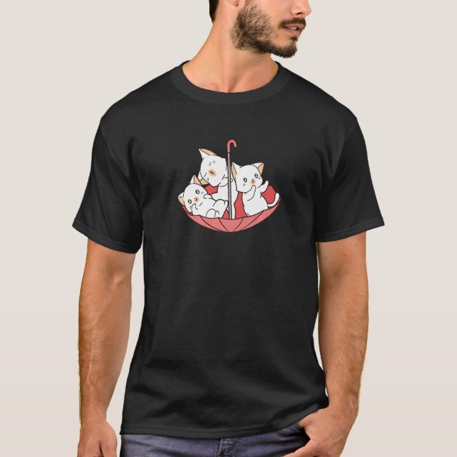 T-shirt Cute Cats Kittens Animals Pets in Pink Umbrella En (Devant)