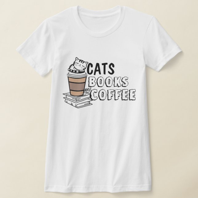 T-shirt Cute Cats Livres & Chemise Café, Amusant Amoureux  (Poser)