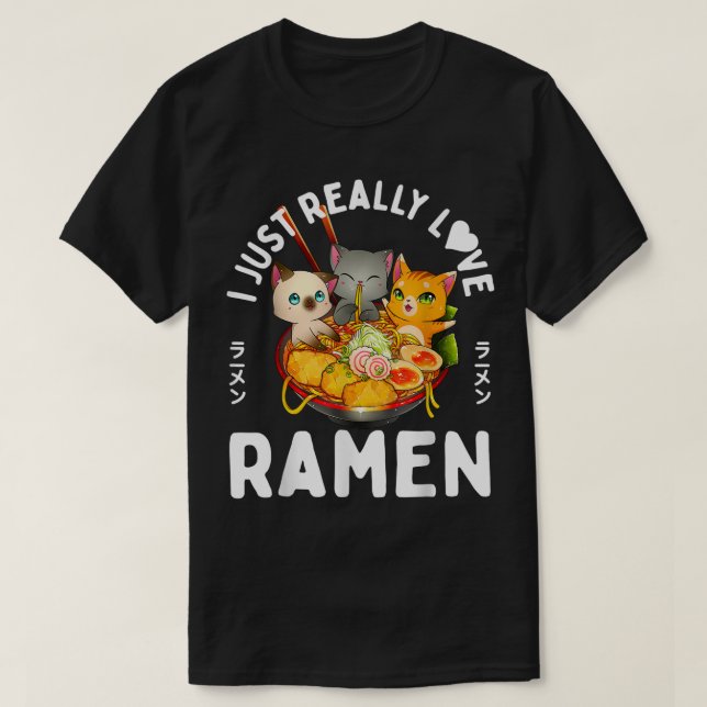 T-shirt Cute Cats Love Ramen Bowl Design (Design devant)
