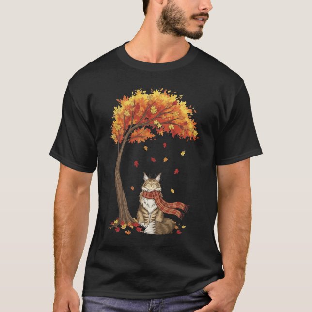T-shirt Cute Cats Lover Maine Coon Cat Fall Autumn (Devant)