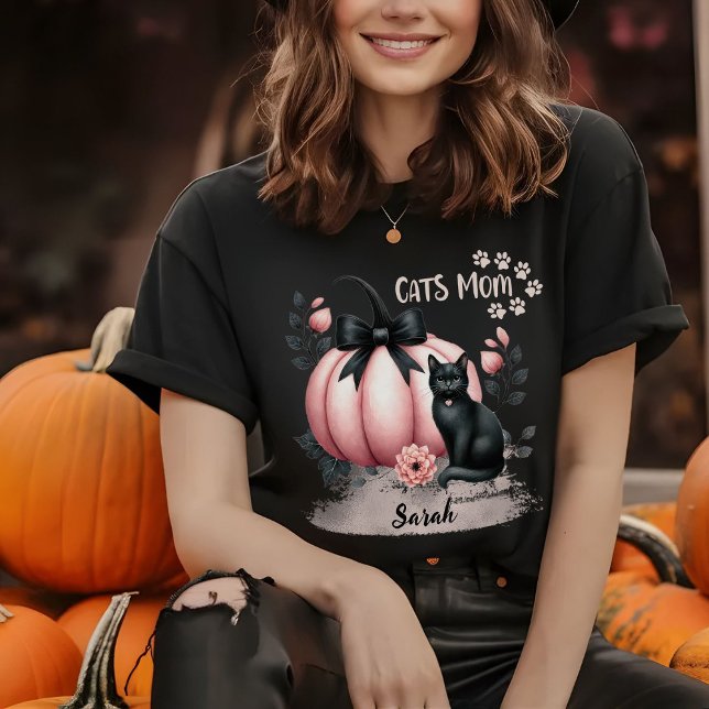 T-shirt Cute Cats Maman Halloween Personnalisé rose (Créateur téléchargé)