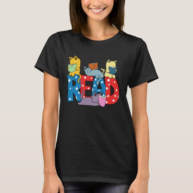 T-shirt cute cats reading books librarian teacher graphic (Devant)