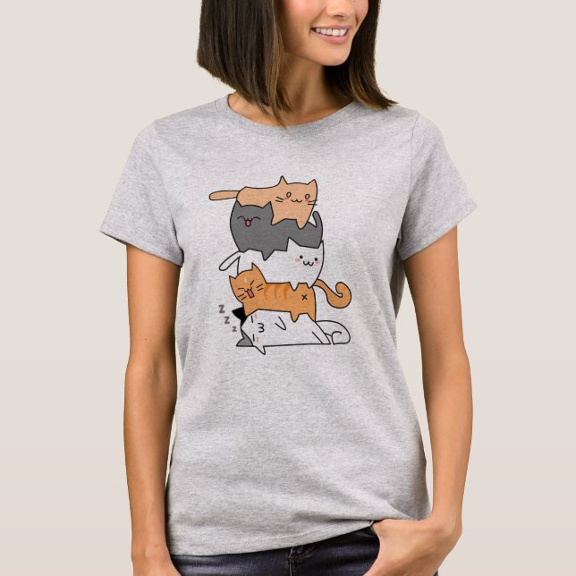 T-shirt Cute Cats Stack Meow tain | Kitten Cat Stack Anime (Devant)