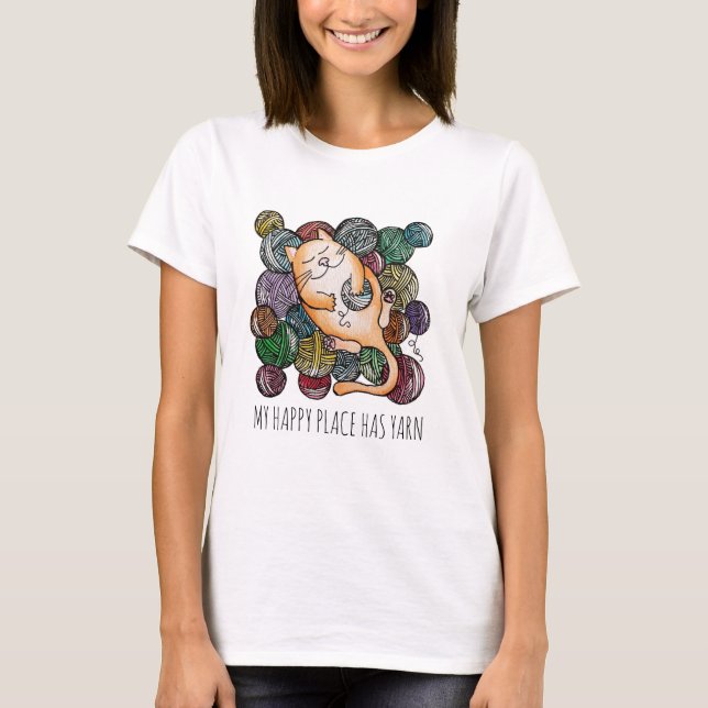 T-shirt Cute Cat's Yarn Heaven Knitting Wool Knitters (Devant)