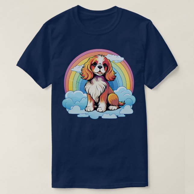 T-shirt Cute Cavalier King Charles Spaniel Rainbow Cloud P (Design devant)