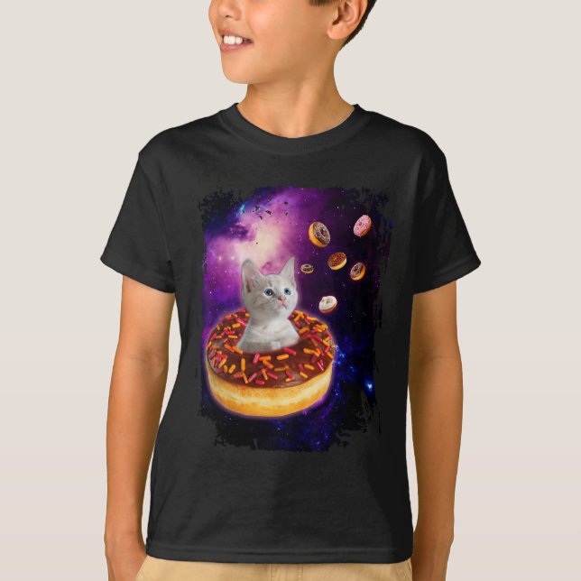T-shirt Cute Chat À L'Intérieur De Donut Dans L'Espace Gar (Devant)