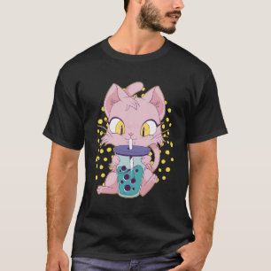 T-shirt Cute Chat Anime Avec Thé Buble Boba L Japonais Kaw