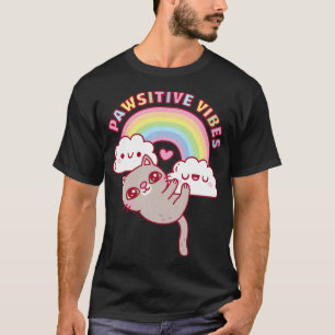 T-shirt Cute Chat Arc-En-Ciel Et Nuages Vibes Pawsitives