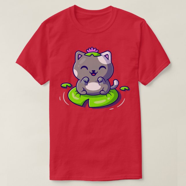 T-shirt Cute Chat Assis Sur Une Icône Vectorielle De Carto (Design devant)