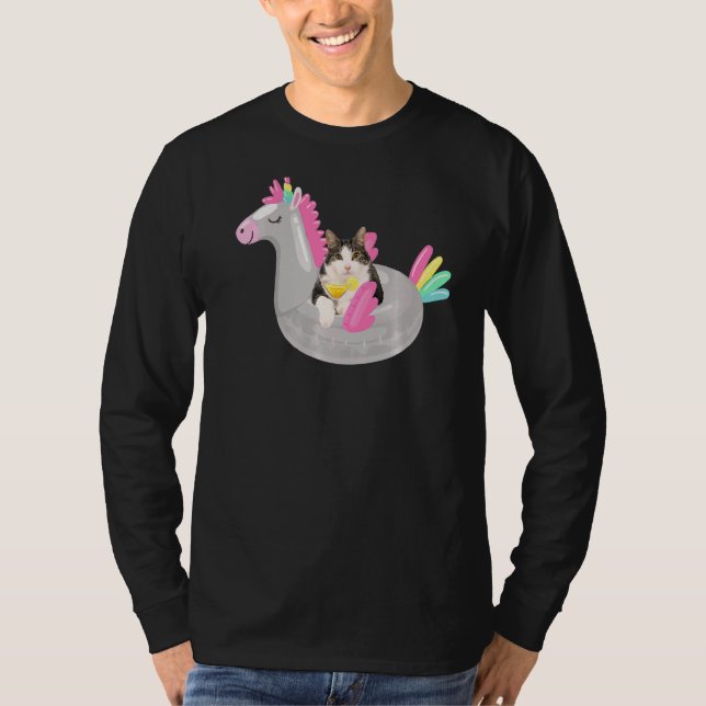 T-shirt Cute Chat Avec Margarita Et Unicorne Float Kitten  (Devant)