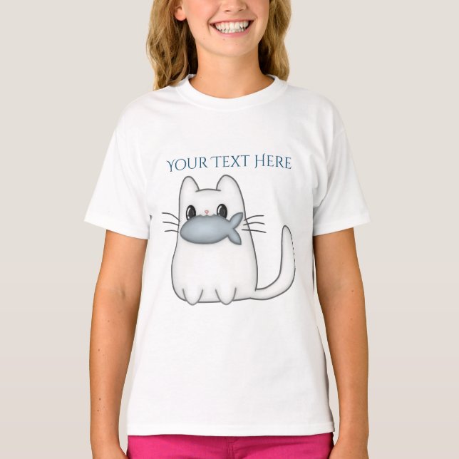 T-shirt Cute chat avec poisson Prix (Devant)