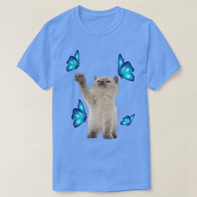 T-shirt Cute Chat Blanc Avec Papillon Adoption Chat Pour C (Design devant)