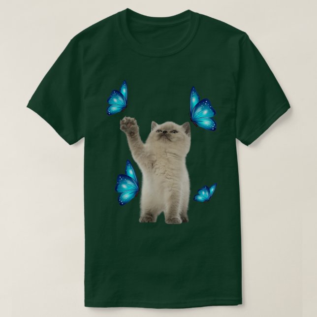 T-shirt Cute Chat Blanc Avec Papillon Adoption Chat Pour C (Design devant)
