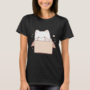 T-shirt Cute Chat Blanc Dans Une Boîte Carton Japonais Kaw