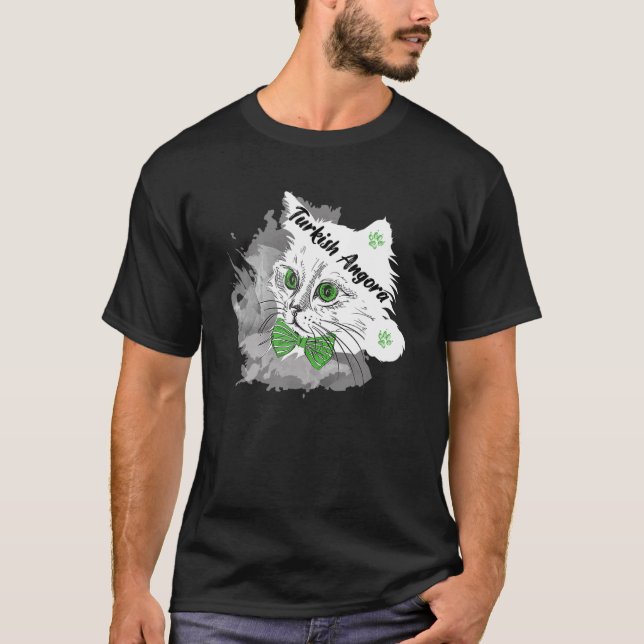 T-shirt Cute Chat Blanc Kitten Yeux verts avec Bow Ie Anka (Devant)