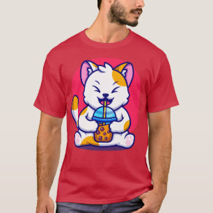 T-shirt Cute Chat Boire Boba Milk Tea Carton