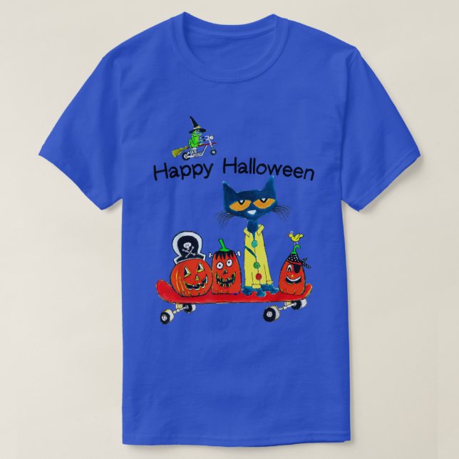 T-shirt Cute Chat Citrouille Skateboard drôle Halloween so (Design devant)