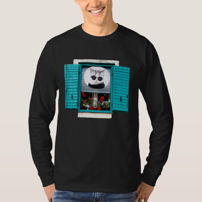 T-shirt Cute Chat Dans La Fenêtre (Devant)