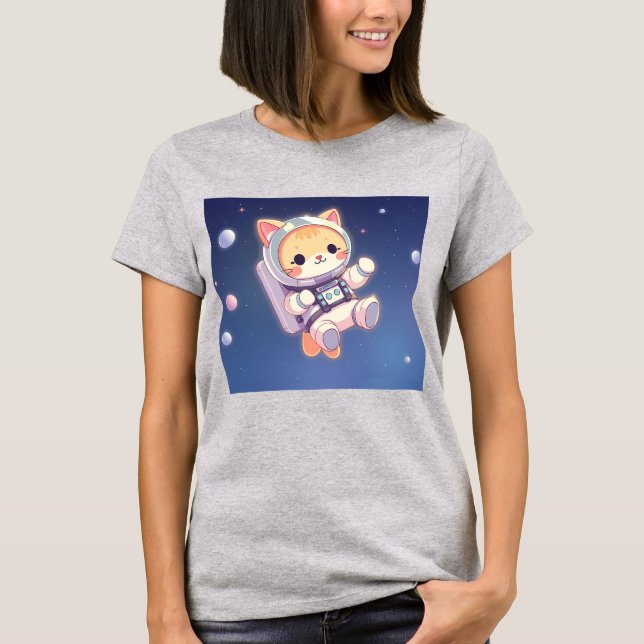 T-shirt Cute chat dans le style animé Space (Devant)