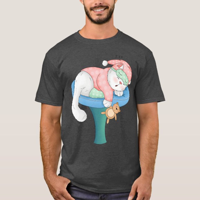 T-shirt Cute Chat Dormir Sur Un Cadeau De Cuisson (Devant)
