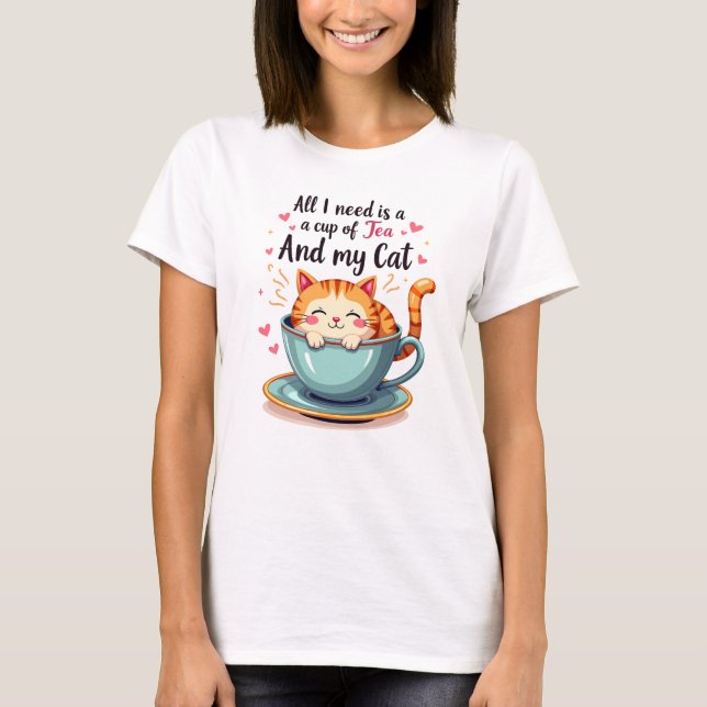 T-shirt Cute Chat en Teacup Kawaii Art Cosy (Devant)