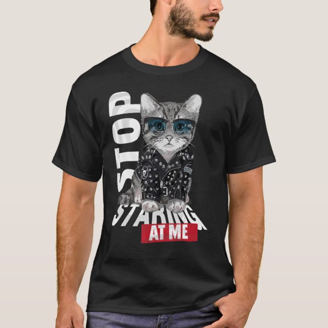 T-shirt Cute Chat En Veste En Cuir Pour Chat 1 (Devant)