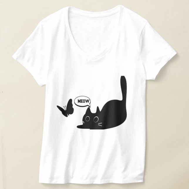T-shirt Cute chat et Meow papillon (Poser)