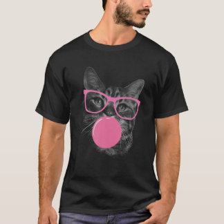 T-shirt Cute Chat Face À Manger Gomme Et Rend Une Bulle Dr