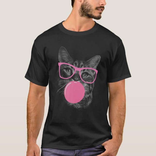 T-shirt Cute Chat Face À Manger Gomme Et Rend Une Bulle Dr (Devant)