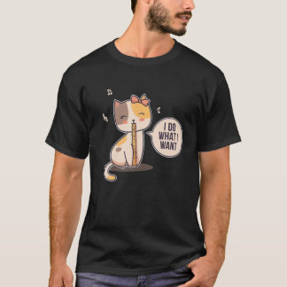 T-shirt Cute Chat Flute Player Girl Flutist