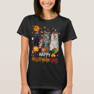T-shirt Cute Chat Halloween Joyeux Noël Joyeux Hallothan