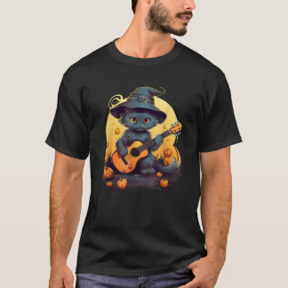 T-shirt Cute Chat Jouer Acoustique Guitare Jamming Musicie